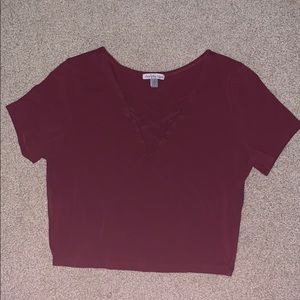 Charlotte Russe small burgundy crop top.